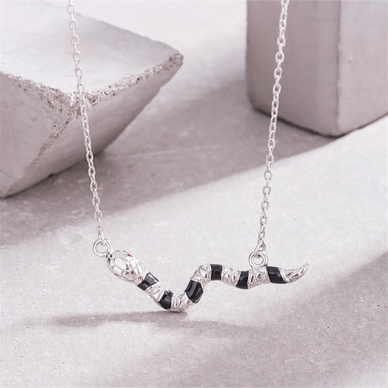 Vintage Thai silver Drop Glaze Snake Necklace For Women