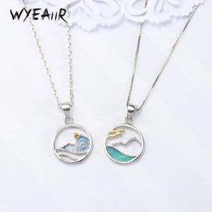925 Silver Sea Mountain Wave Necklace for Women Party Gift