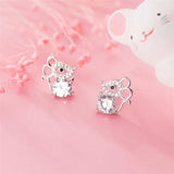 925 Silver Zodiac Mouse Crystal Sweet Earrings