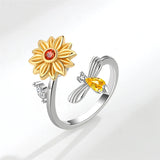 Rotatable Bee Sunflower 925 Silver Ring for Women