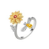 Rotatable Bee Sunflower 925 Silver Ring for Women