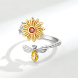 Rotatable Bee Sunflower 925 Silver Ring for Women