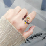 Rotatable Bee Sunflower 925 Silver Ring for Women