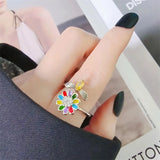 Colorful Zircon Rotatable 925 Sterling Silver Ring For Women