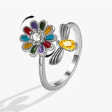 Colorful Zircon Rotatable 925 Sterling Silver Ring For Women