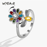 Colorful Zircon Rotatable 925 Sterling Silver Ring For Women