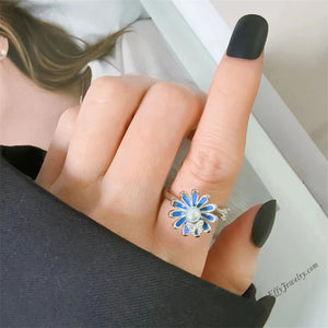 Chrysanthemum Zircon 925 Silver Ring for Women