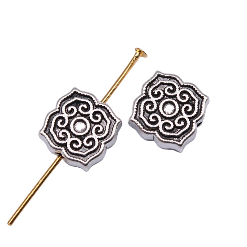 10pcs Flower Small Hole Bead Charms Antique Silver