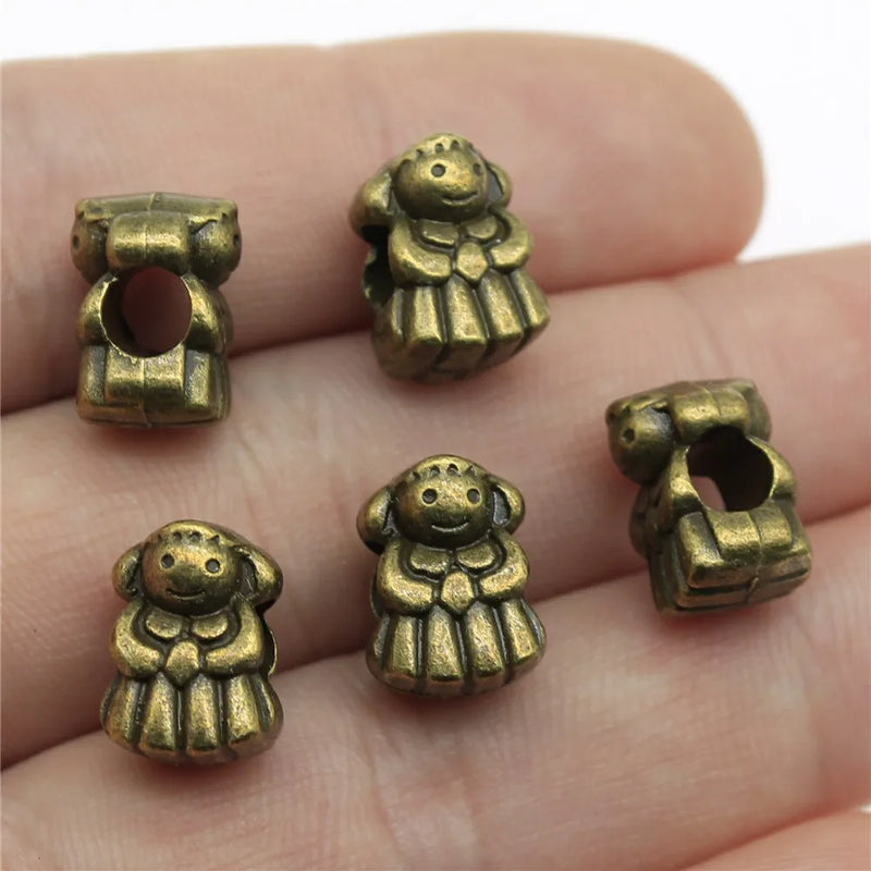 10pcs Little Girl Big Hole Beads Antique Bronze