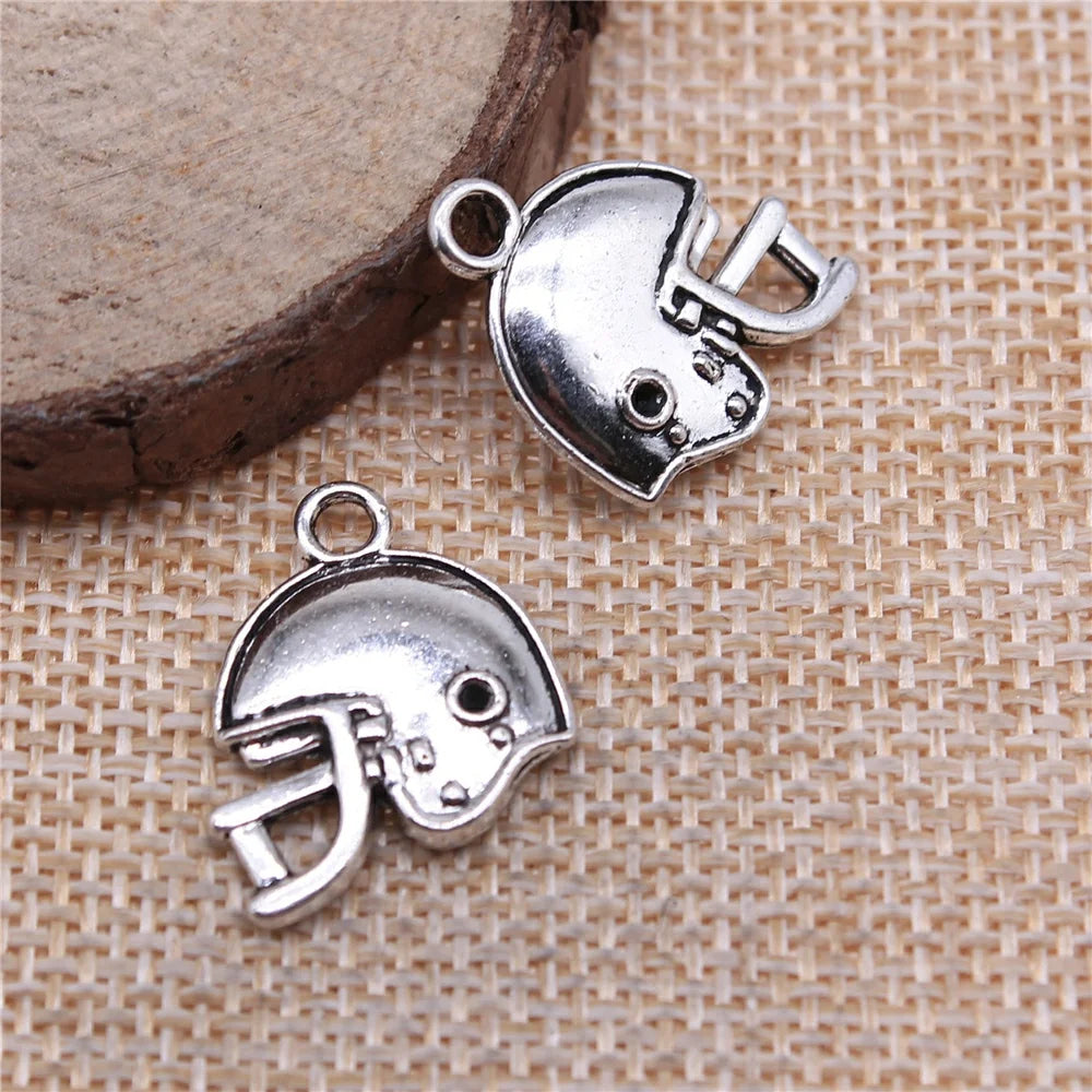 10pcs Football Helmet Charms Antique Silver Jewelry Findings