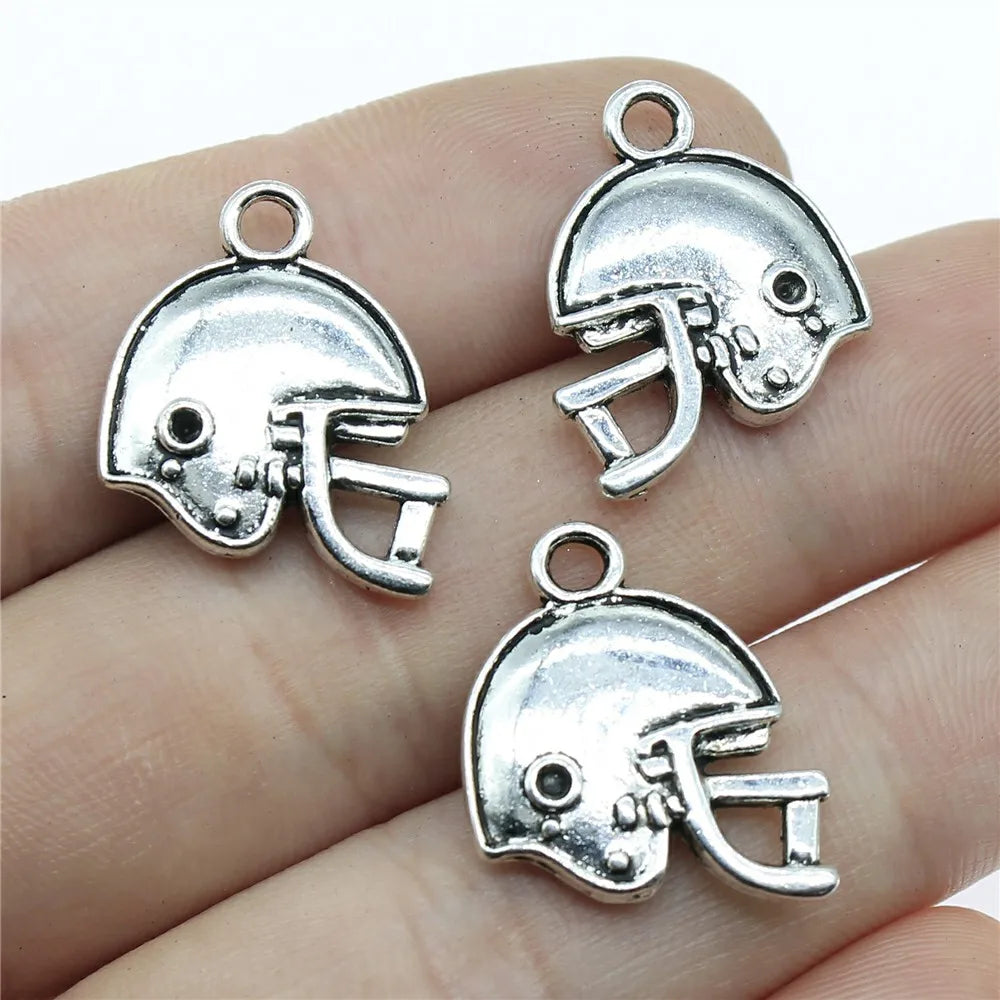 10pcs Football Helmet Charms Antique Silver Jewelry Findings