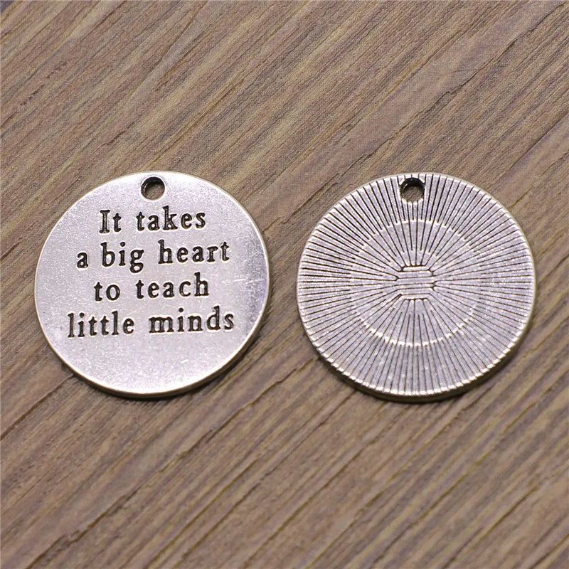 10pcs Big Heart Teach Little Minds Charms Antique Silver Jewelry Making