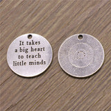10pcs Big Heart Teach Little Minds Charms Antique Silver Jewelry Making