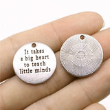 10pcs Big Heart Teach Little Minds Charms Antique Silver Jewelry Making