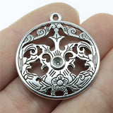 10pcs Round Hollow Flower Pattern Charms Antique Silver Jewelry Findings