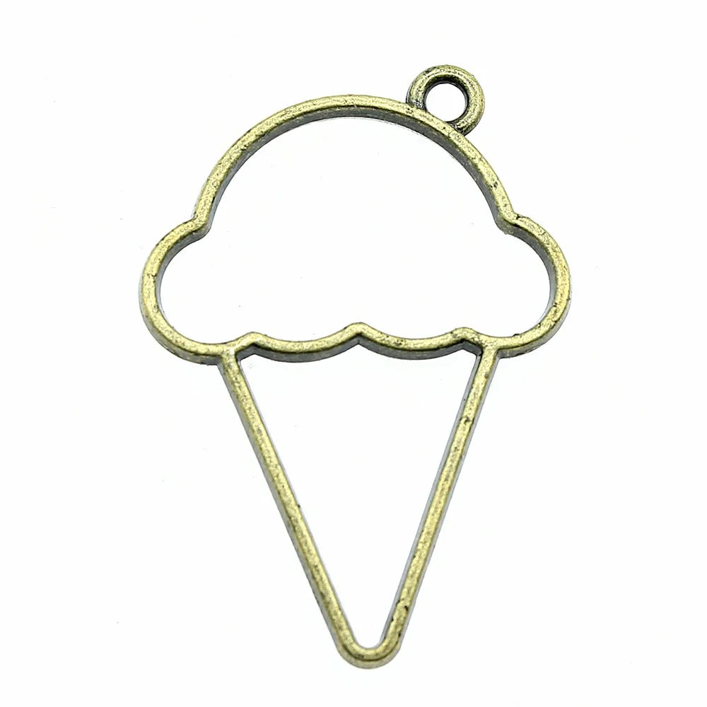 10pcs Ice Cream Metal Frame Charms DIY Antique Silver Bronze Jewelry