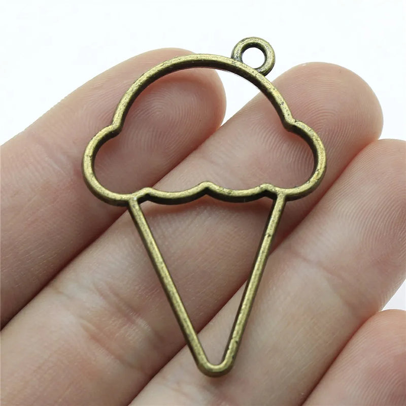 10pcs Ice Cream Metal Frame Charms DIY Antique Silver Bronze Jewelry