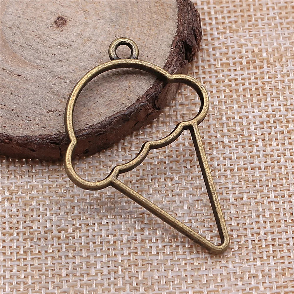 10pcs Ice Cream Metal Frame Charms DIY Antique Silver Bronze Jewelry