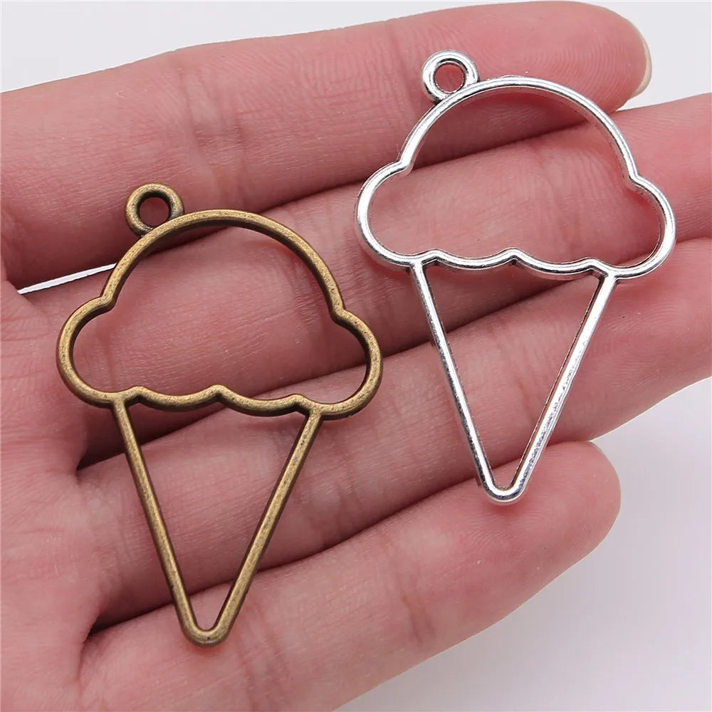 10pcs Ice Cream Metal Frame Charms DIY Antique Silver Bronze Jewelry