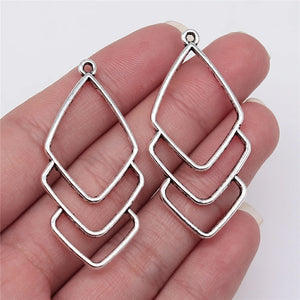 10pcs 50x25mm Antique Silver Hollow Geometric Earrings Pendant Charms