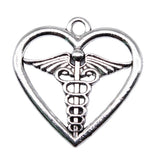 10pcs Medical Scepter Heart Charms Pendant Antique Bronze for Jewelry Making