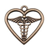 10pcs Medical Scepter Heart Charms Pendant Antique Bronze for Jewelry Making