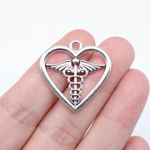 10pcs Medical Scepter Heart Charms Pendant Antique Bronze for Jewelry Making
