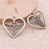 10pcs Medical Scepter Heart Charms Pendant Antique Bronze for Jewelry Making
