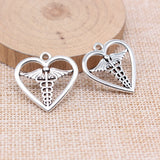 10pcs Medical Scepter Heart Charms Pendant Antique Bronze for Jewelry Making