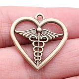 10pcs Medical Scepter Heart Charms Pendant Antique Bronze for Jewelry Making
