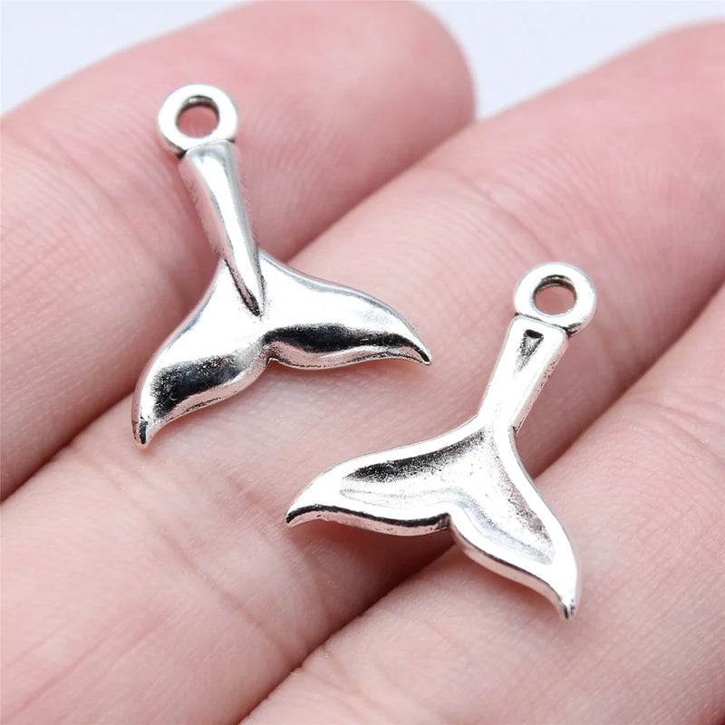 20pcs Antique Silver Whale Tail Charms Pendant DIY Jewelry Making