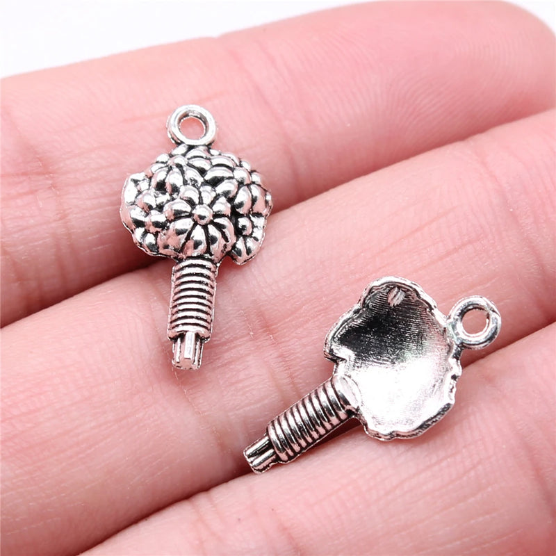 20pcs Flowers Charms For Jewelry Making Antique Silver Charm Pendant