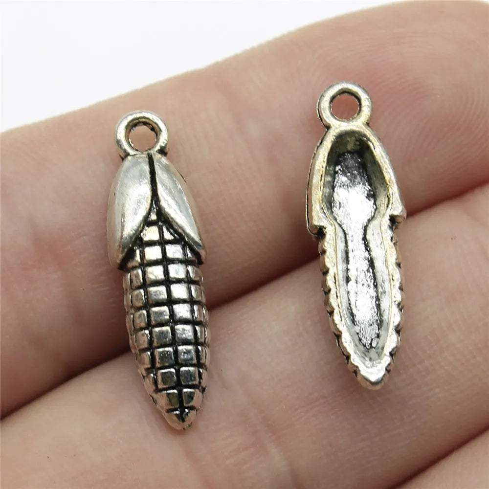 20pcs 24x7mm Food Corn Charm Pendants Antique Silver Corn Pendants for Jewelry