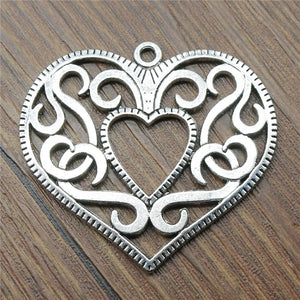 2pcs Hollow Heart Charms Antique Silver Pendant Findings