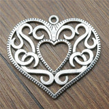 2pcs Hollow Heart Charms Antique Silver Pendant Findings