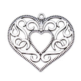 2pcs Hollow Heart Charms Antique Silver Pendant Findings
