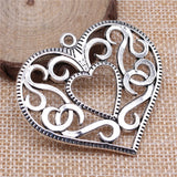 2pcs Hollow Heart Charms Antique Silver Pendant Findings