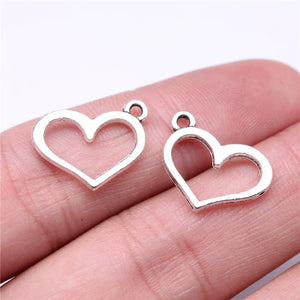 40pcs Hollow Heart Charms DIY Jewelry Findings Antique Silver Alloy Charms