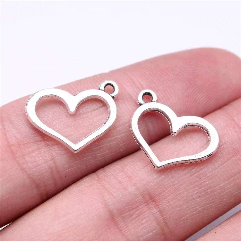 40pcs Hollow Heart Charms DIY Jewelry Findings Antique Silver Alloy Charms