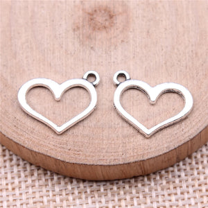 40pcs Hollow Heart Charms DIY Jewelry Findings Antique Silver Alloy Charms