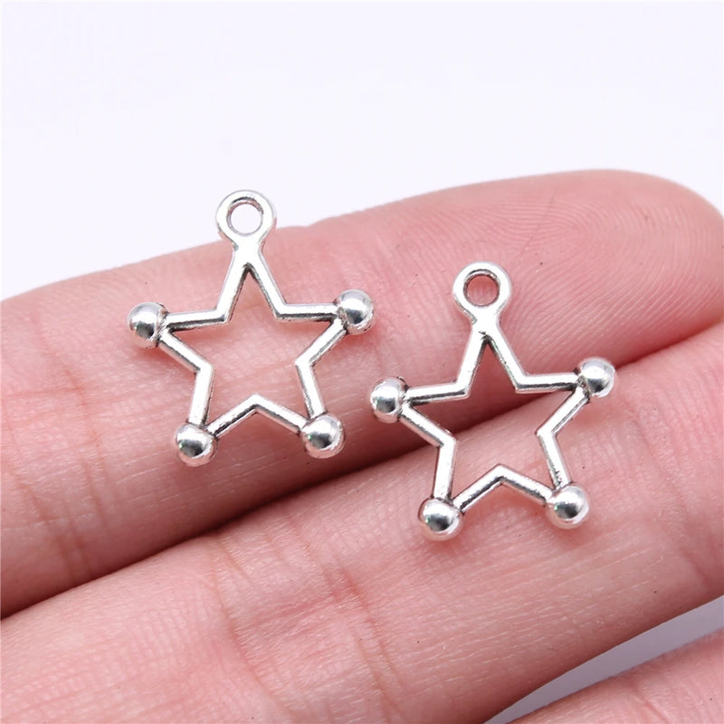 40pcs Hollow Star Charms for Jewelry Making DIY Findings Silver Alloy