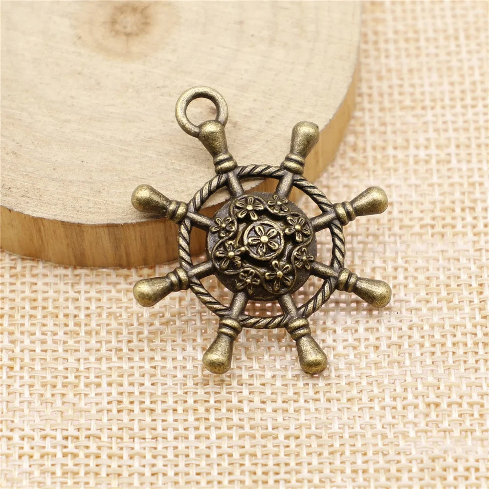 4pcs 40x35mm Rudder Charms Antique Bronze Jewelry Findings