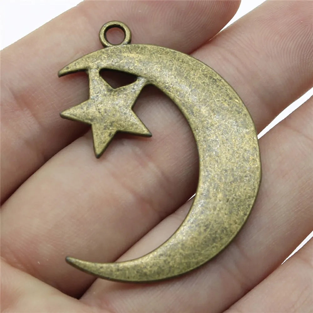 4pcs Moon Star Charms Antique Bronze Pendants Jewelry Making Accessories