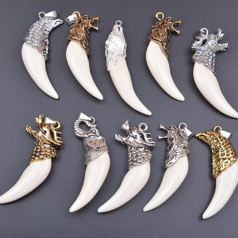 10Pcs Resin Wolf Tooth Charms for DIY Jewelry Making Necklaces