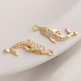 2Pcs Zircon Dolphin Charms Whale Pendant DIY Jewelry Making