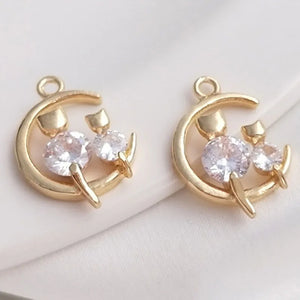 3Pcs Zircon Cat Crescent Moon Charms for Jewelry Making DIY