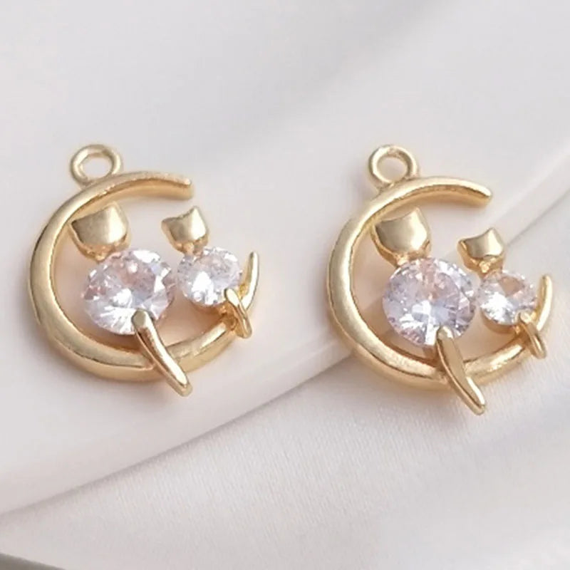 3Pcs Zircon Cat Crescent Moon Charms for Jewelry Making DIY