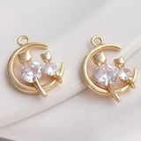 3Pcs Zircon Cat Crescent Moon Charms for Jewelry Making DIY