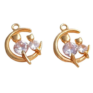 3Pcs Zircon Cat Crescent Moon Charms for Jewelry Making DIY