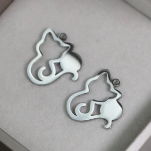 4Pcs Stainless Steel Charms Hollow Cats Pendants for DIY Jewelry Making
